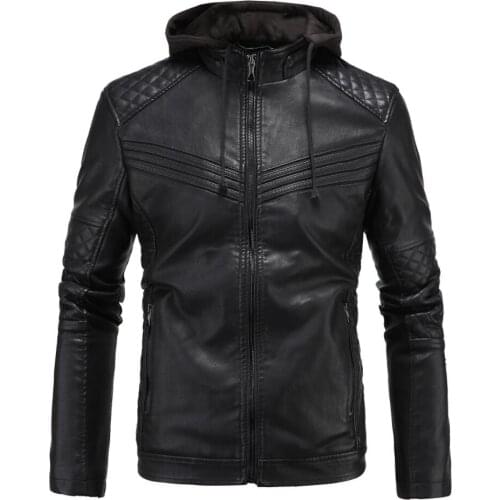 Mens leather jacket slim motorcycle leather coat men jackets clothes personalized Plus velvet warm hood stage street fashion