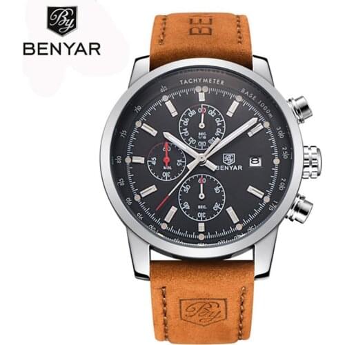 2020 New BENYAR Watches Men Luxury Brand Chronograph Sport Man Watch Military Leather Clock Quartz Wrist Watch Relogio Masculino