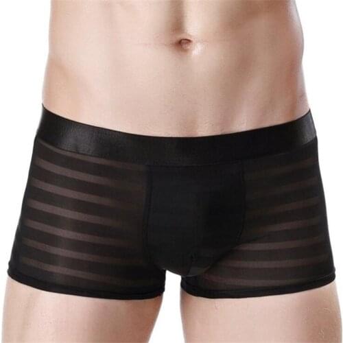 New brand Sexy Gay Underwear Men Boxers Shorts Ice Silk Transparent Breathable Pouch Mid-waist Underpants Plus Size L-3XL