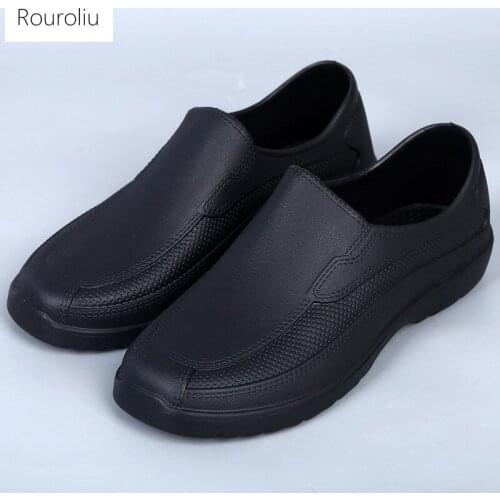 Rouroliu Men Waterproof Working Boots Spring Autumn Footwear Ankle Rainboots Man Safety Shoes