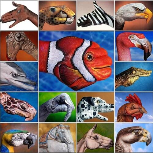 Full square 5d diamond painting kit set Color animal finger clown fish horse leopard bird complet embroidery mosaic Cross stitch