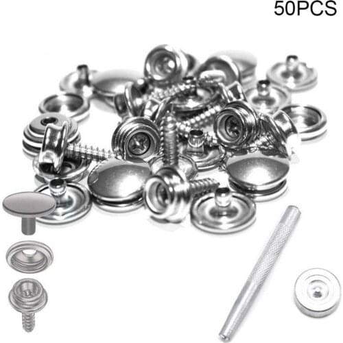 50Pcs Push Button Set Stainless Steel Snap Buttons Kit With Tools for Tarpaulin Camping Sewing D1