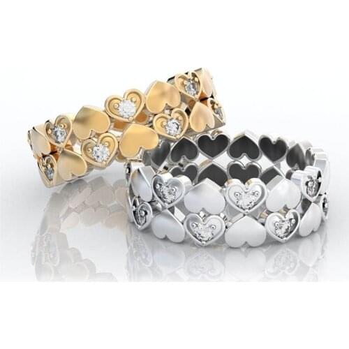 New Elegant Women Double Layer Love Heart Ring Shine Natural Crystal Ring Women Wedding Band Party Jewelry Gift bague femme