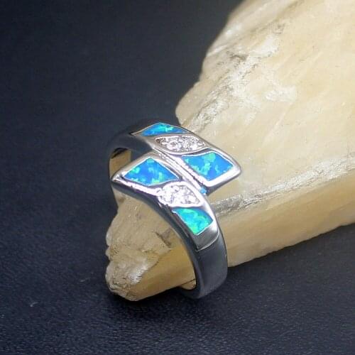 Hermosa Dashing New Arrival Blue Opal Genuine 925 Silver Band Ring Wedding Engagement Gifts for Women Size 7# 20214277