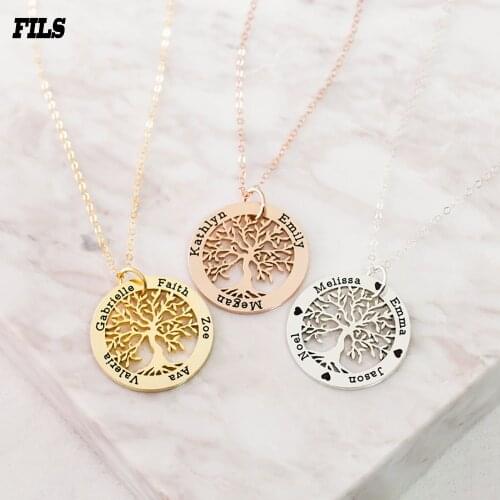 Fils Custom Necklace-Carved Family Name Tree of Life Personalized Necklace-Steel Necklace-Birthday Gift-Women Dainty Jewelry