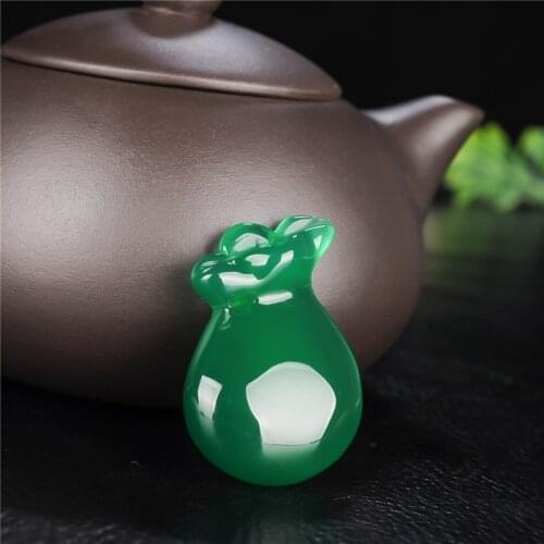 Natural Green Chalcedony Hand-carved Lucky Bag Pendant Fashion Boutique Jewelry Men and Women Money Bag Necklace Gift Accessorie