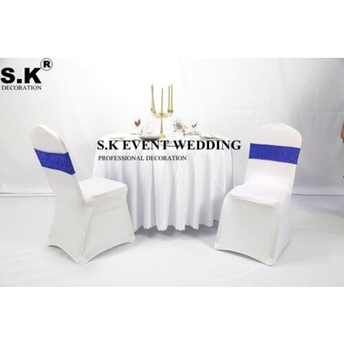 50pcs Two Side Sequin Chair Band Sash Glitter Bow Fit On Chair Cover For Wedding Banquet Event Decoration