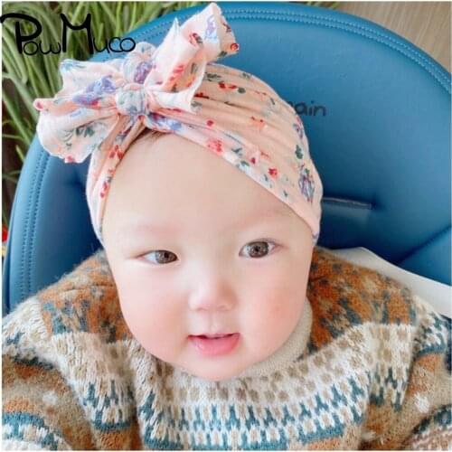 Powmuco 18*17 CM Vintage Print Handmade Knotted Children Hats Fashion Flowers Pattern Bowknot Newborn Caps Kids Hair Accessories