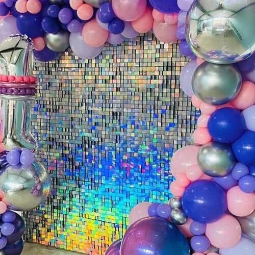 Party Stage Decoration Stunning Iridescent Panel Acrylic Outdoor Backdrop Silver Square Sequin Shimmer Wall 3d Wedding Panel Bar