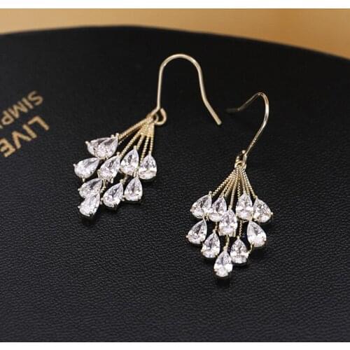 Simple Fashion Crystal Flower Tassel Earrings Women Light Luxury Temperament Bridal Dress Jewelry Accessories Girlfriend Gift