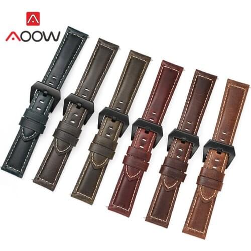 18mm 20mm 22mm 24mm 26mm Genuine Leather Strap Retro Matte Oil Wax Leather Men Replacement Bracelet Watch Band for Panerai Mido