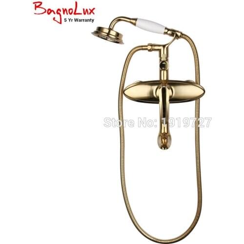 Vidric Luxurious Unique Style Golden Color Bathroom Clawfoot Bathtub Faucet Pattern Metal Lever Handle Handheld Shower Faucet Mi