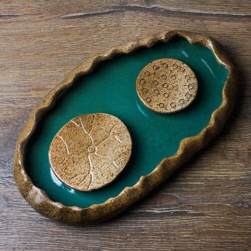 Handmade Coarse Pottery Pot Tray Creative Ceramic Small Tea Tray Pot Tray Saucer Water Bamboo Tea Tray Small Kung Fu Tea Table