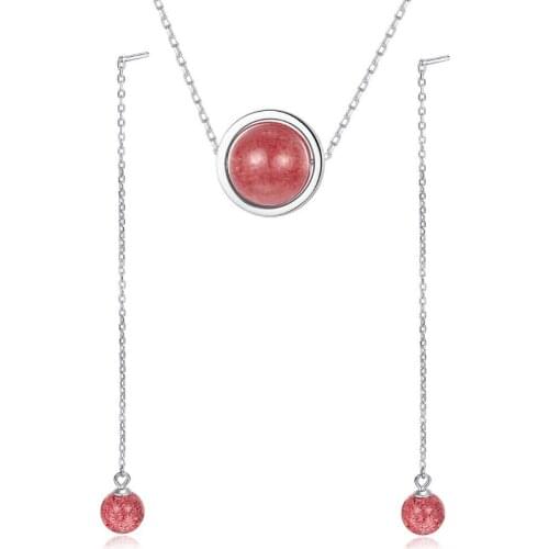 Silver Jewelry Sets 100% 925 Sterling Silver Jewelry Sets With Strawberry Quartz Stone