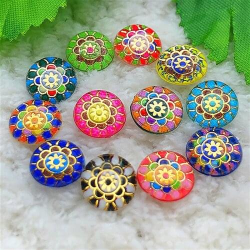 50PCS 10mm AB Resin Flower Rhinestone Flatback Wedding Diy Button Crafts