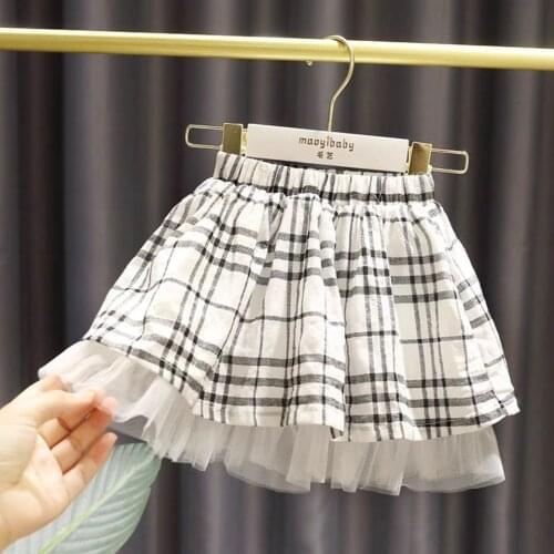 Black Lattice Checked Pattern Children grid Print Tutu Skirt Girls Summer Kids Clothes Toddler Baby Girl Cotton Princess Skirts