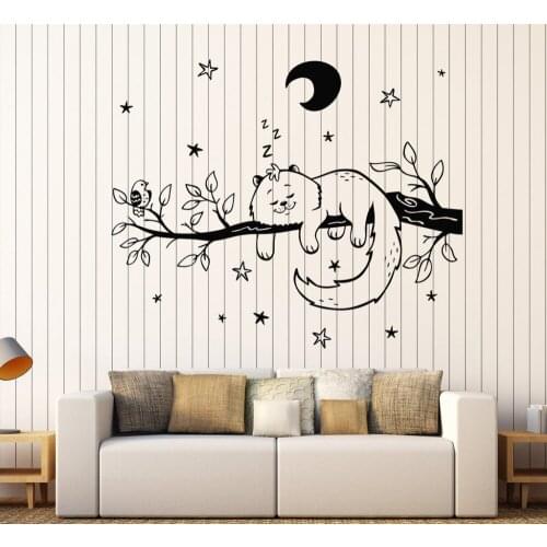 Cat On Branch Star Tree Wall Sticker Bedroom Animal Vinyl PVC Art Decals Moon Stickers Home Decor Living Room Decoration ZB044
