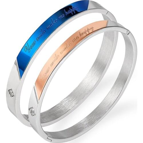 High Quality 2021 Popular Couple Jewelry Stainless Steel Rose Gold-Color Smooth Flat Buckle Bracelets & Bangles For Men & Women