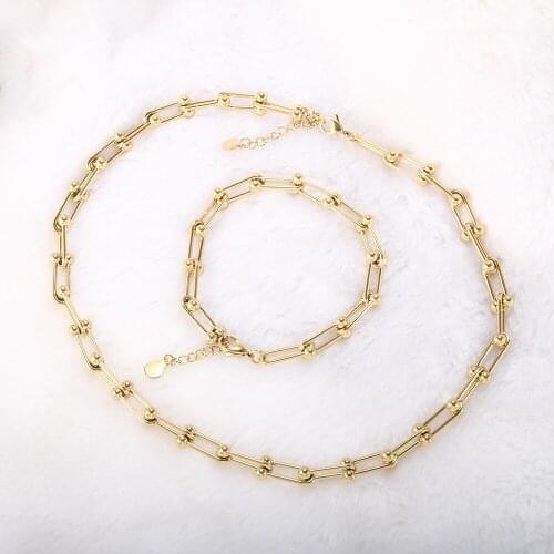 ZMFashion Minimalism U-shape Lock Chain Bracelet Choker Necklace For Women Men Stainless Steel Jewelry Set Aesthetic Accessories