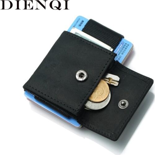 DIENQI Genuine Leather Credit Card Holder Man Slim Mini Bank Cards Holder Business Short Purse For Cards Minimalist Cardholder