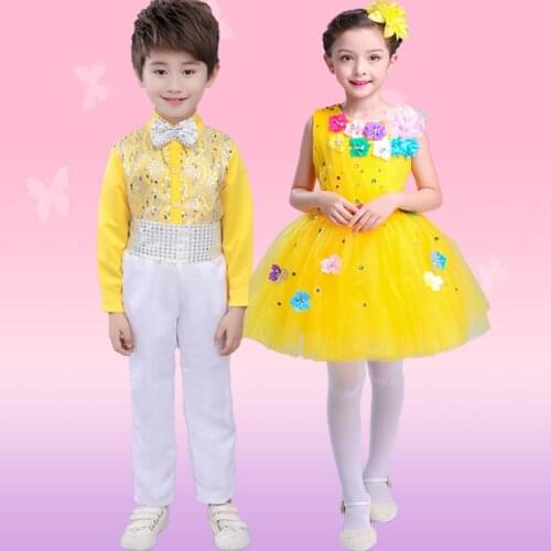 Childrens ballet new style childrens costumes girls princess dress pettiskirt boys sequins bib pants chorus performance suits