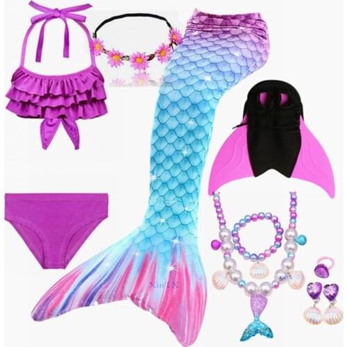 Kids Girls Mermaid Tail Swimming Costume Cosplay Children Princess Dress Swimsuit Fantasy Beach Bikini can add Monofin Fin