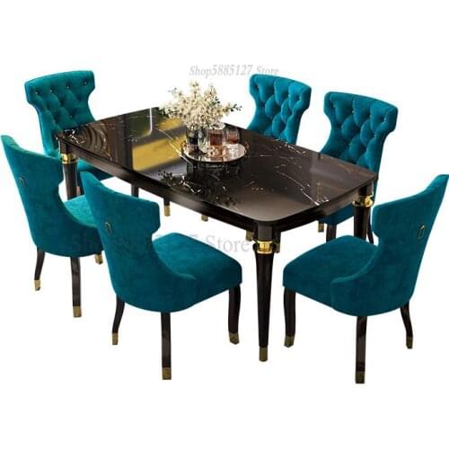 Customized American Light Luxury Dining Chair Modern Simple High-end Casual Blue Velvet Buckle Chair European-style Cafe Hotel C