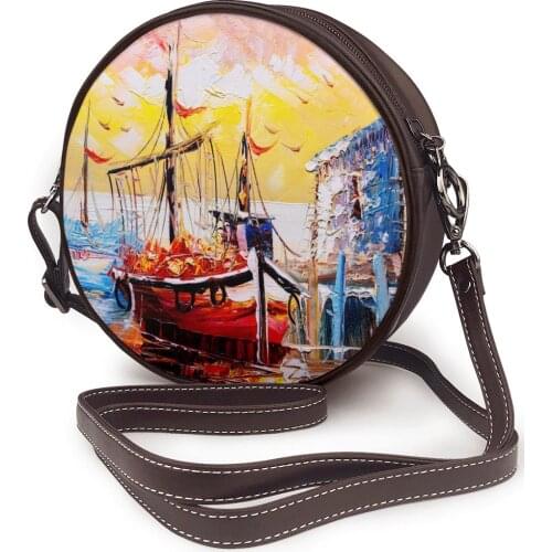 Italy Venice Oil Painting Round Crossbody Cell Phone Shoulder Bag Messenger Bags Fashion Daily Use For Women Wallet
