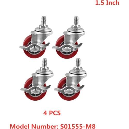 4 Pcs/Lot Casters Quality 1.5-inch Jujube Red Pu Screw Brake Universal Wheel Diameter 4cm Screw Belt Brake Electric Caster