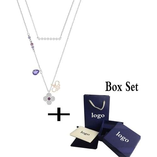 SWA Delicate New Crystal Glowing Clover Necklace Two-in-one Chain Fashion Bee Pattern Womens Romantic Luxury Jewelry Gift