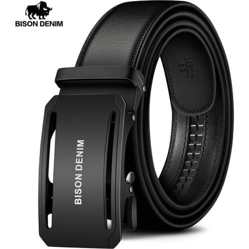 BISON DENIM Automatic Buckle Belts For Men Genuine Leather Cowskin Belt Casual Brand Luxury Strap Men Belt 3.5cm Width N71391