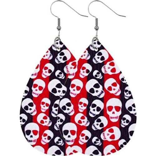 Halloween Earrings For Women Ladies Teardrop Faux Leather Dangle Earrings Halloween Costume Party Decoration Wholesale