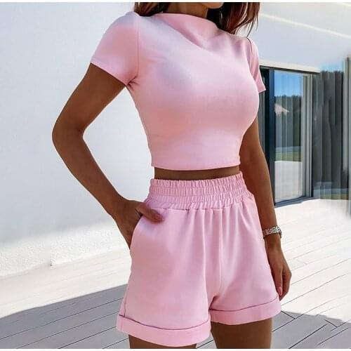Womens Skinny Tracksuit Patchwork 2 Piece Set Women Turtleneck Crop Top Elastic Shorts Female Outfit 2021 Summer Sportwear Sets
