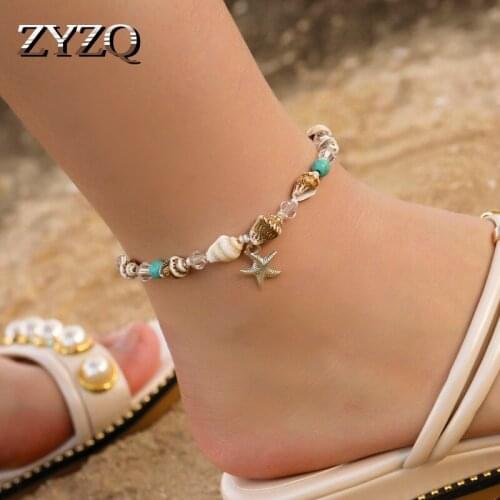 ZYZQ Euro Stylish Ocean Stylish Anklets For Women Beads Anklets With Sea Star Shaped Pendant Entich Stylish Jewelry Anklets