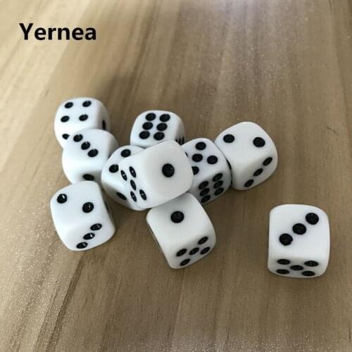 10Pcs/Lot Entertainment 16mm Dice Points Acrylic White Dice Hexahedron Rounded Corners Black Dot Board Game Rpg Dice Boardgame