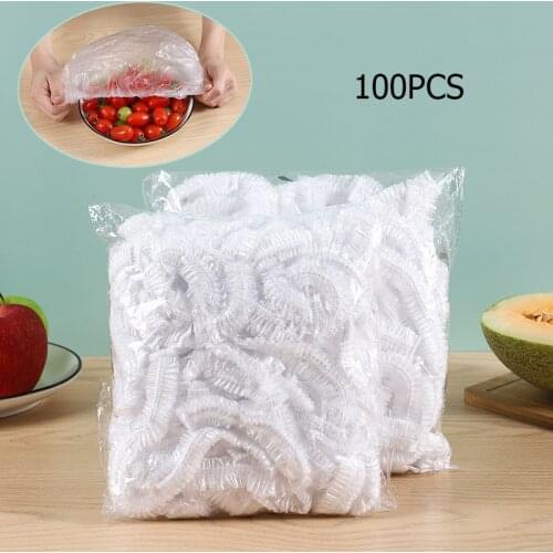 100PCS Food Storage Covers For Kitchen Reusable Refrigerator Elastic Keep Fresh Food Plastic Wrap Dish Plate Clings Film Cover