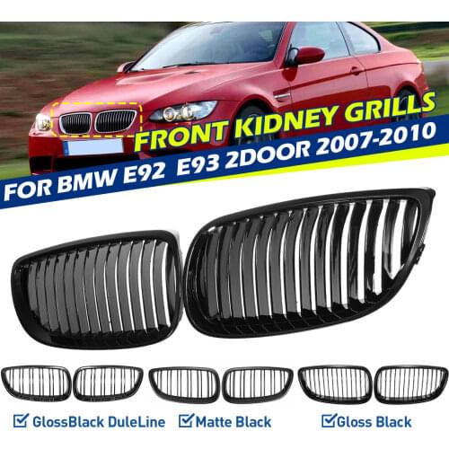 2PCS Car Gloss Matte Black Kidney Grille Grill 2 Slats For BMW E92 E93 3 Series Coupe 2006 2007 2008 2009 2010 Car Racing Grill