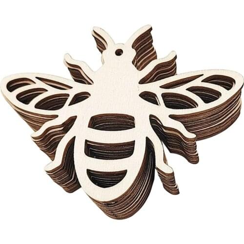 20pcs Hollow-out Wood Slice Craft Pendants Bee Themed Scene Wooden Pendants DIY Decoration Crafts