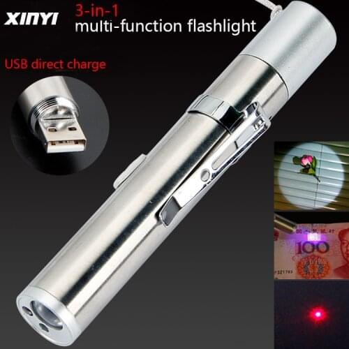3in1 USB Rechargeable LED Flashlight High-quality Powerful Mini LED Torch Waterproof Design Penlight Hanging With Metal Clip