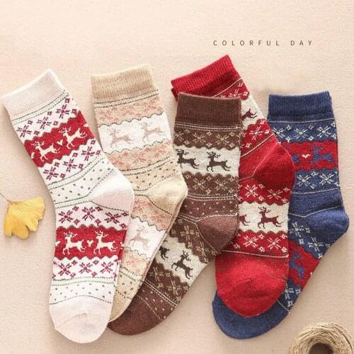 5Pairs/lot New Red Winter Warm Wool Ladies Women Socks Vintage Christmas Socks Colorful Socks Animal Socks Gift Free size