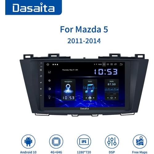 Dasaita 9" Multi Touch Screen Car Autoradio 1 Din Android 10.0 for Mazda 5 1280*720 GPS 2011 2012 2013 2014 Navigation TDA7850