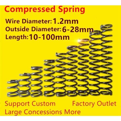10PCS Wire Dia 1.2mm 65Mn Cylidrical Coil Compression Micro Small Spring Return Pressure Compressed Spring Steel Length 10-100mm