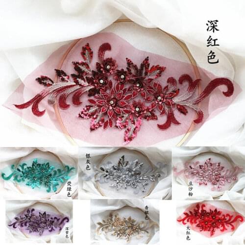 Wine Red 3d Flower Lace Patch Lace Bodice Applique Heavy Bead Lace Applique