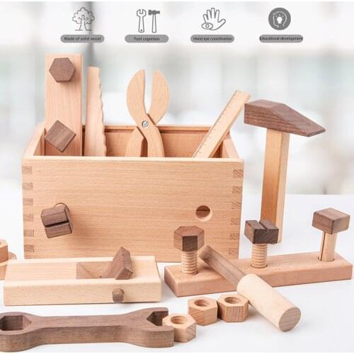Kids Toddlers Portable Repair Wooden Toolbox Set Smooth Take Apart Toys Multifunctional Toys Educational Montessori Children Toy