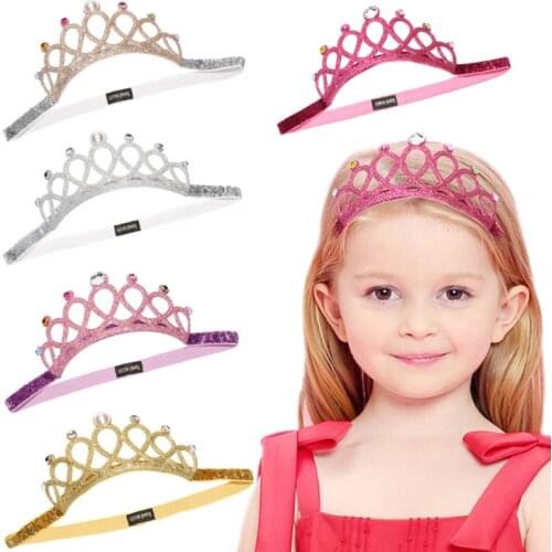 Child Rhinestones Princess Headband Elastic Hair Crown Tiara Cosplay Accessories Hair Band Accessory Party Gift Hair Jewelr 2021