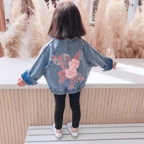 New Childrens Denim Jackets Trench Jean Embroidery Jackets Girls Kids clothing baby Flower coat Casual outerwear Spring Autumn