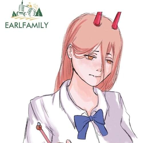 EARLFAMILY 13cm x 11.6cm for Chainsaw Man Funny Car Stickers Vehicle Vinyl Car Wrap Graffiti Decal Motorcycle Sunscreen Decor