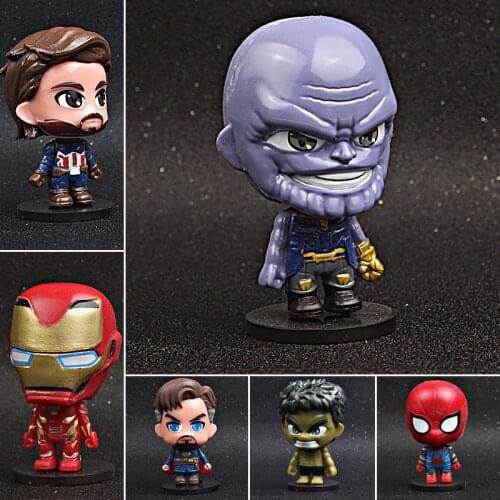 6pcs/set Avengers Marvel Q version PVC Action Figures Model Toy Spiderman America Captain Hulk Fighting Thanos Iron Man Kids Toy