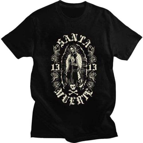 Gothic Santa Muerte 13 T Shirts Men Cotton Lady of Holy Death T-shirt Mexican Skull Tee Short Sleeve Streetwear Hip Hop Tshirt
