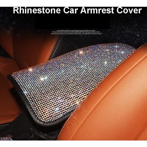 Rhinestone Crystal Car Armrest Box Pad Cover Women Diamond Center Console Box Armrests Pad Cushion Cover Mat For Car Auto SUV